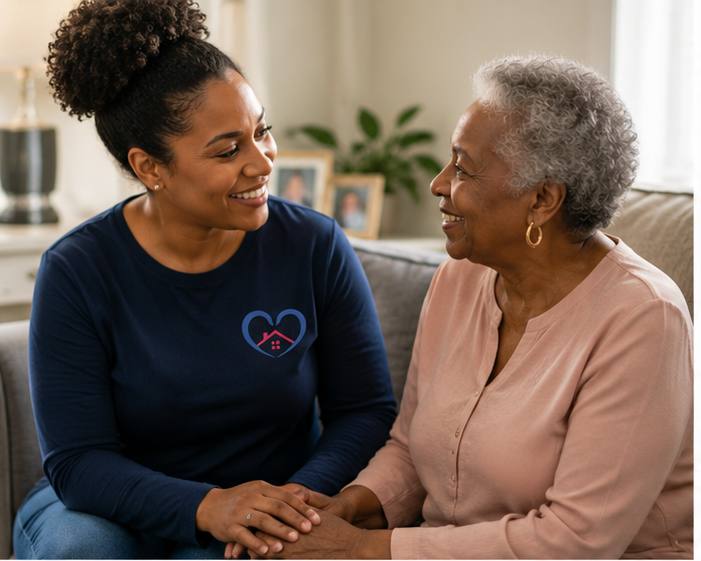 Caregiver supporting a senior at home